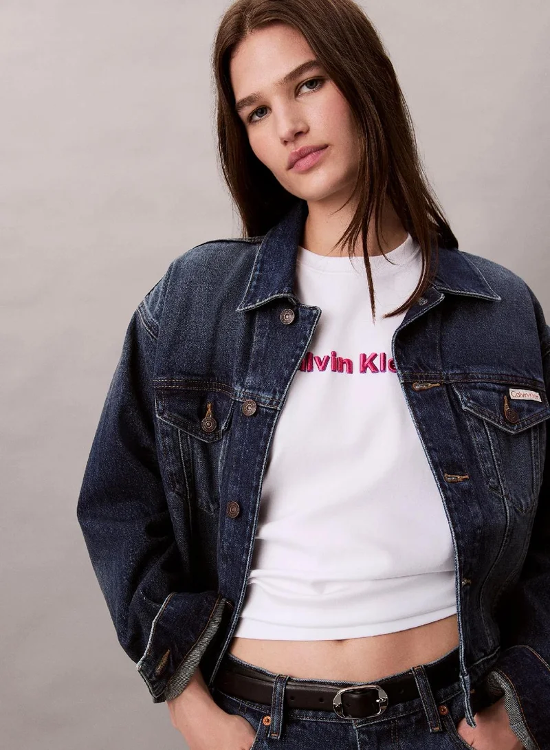 Calvin Klein Jeans Brilliant White Embroidered Logo Graphic Classic T-Shirt for Women | Best Price UAE
