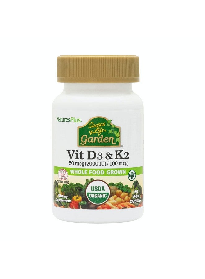 NaturesPlus Natures Plus Source of Life Garden Vitamin D3 & K2-60 Vegan Capsules - Promotes Bone Support, Immune Function, Cardiovascular Health & Mood Balance - Vegan, Gluten Free - 60 Servings - Image 1