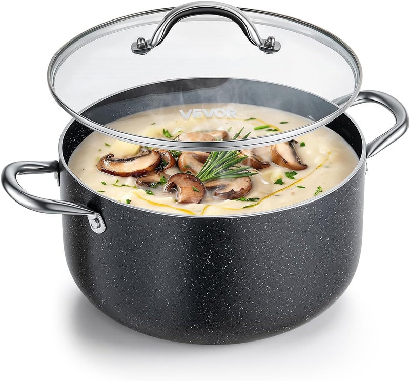 VEVOR Aluminum Stock Pot, 8-Quart Nonstick Ceramic Coated Pot with Glass Lid, PFOA-Free, PFAS-Free, Compatible with Gas Stoves, Induction Cooktops, Electric Stoves, for Soups, Stews, and Pasta - Image 1