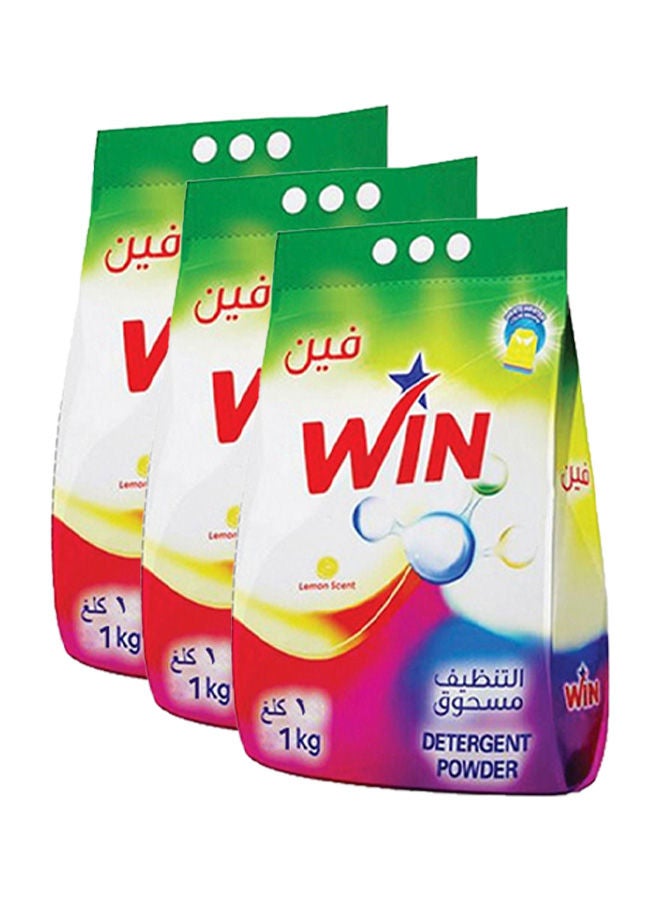WIN Superior Laundry Detergent Washing Powder for White and Coloured Clothes - Lemon Scent 1KG Pack of 3  - Image 1