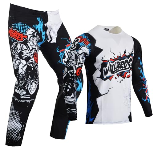 Willbros Youth Motocross Pant and Jersey Combo Moto Gear Set for Kids Children MX Offroad Racing ATV Sports Motorcycle Suit White Blue YXL - Image 3