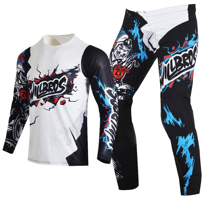 Willbros Youth Motocross Pant and Jersey Combo Moto Gear Set for Kids Children MX Offroad Racing ATV Sports Motorcycle Suit White Blue YXL - Image 2