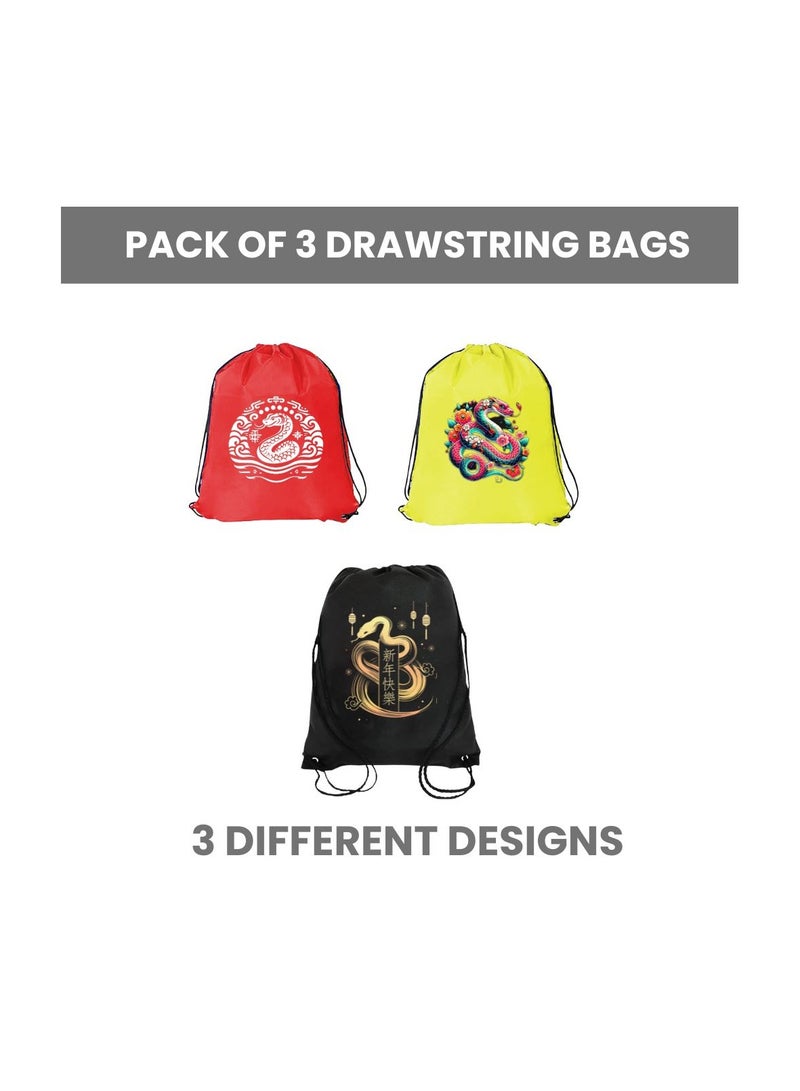 Chinese New Year Pack Of 3 Drawstring Bags For Men And Women-Durable Sports Backpack For Kids,Great For School And College,Everyday Use,Lightweight With Printed - Image 2