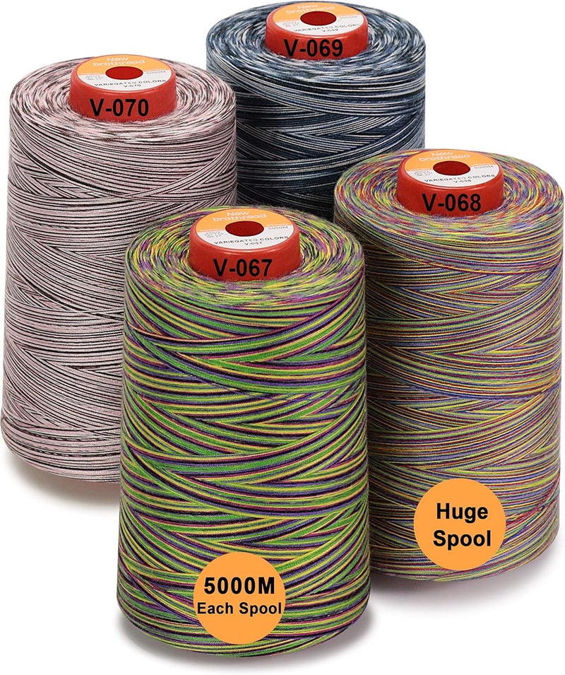 New brothread - 30 Options - 4 Large Cones of 5500Y (5000M) Each All Purpose Spun Polyester Serger Thread 40S/2 (Tex27) - Variegated Colors - Image 1