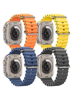 4 Pack Ocean Band Compatible with Apple Watch Ultra Band 49mm 45mm 44mm 42mm Men Women, Soft Silicone Sport Band Replacement Strap for Apple Watch Ultra iWatch Series 8 7 SE 6 5 4 3 2 1