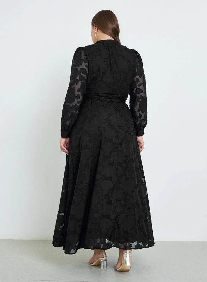 Styli Styli Plus Size Black Maxi Wrap Dress
