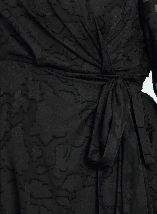 Styli Styli Plus Size Black Maxi Wrap Dress