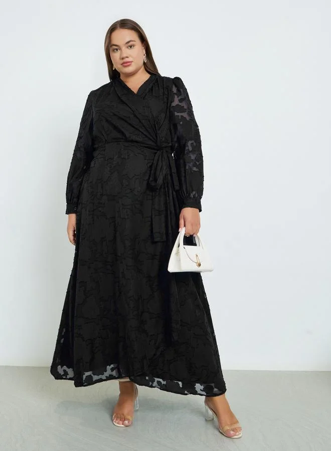 Styli Styli Plus Size Black Maxi Wrap Dress
