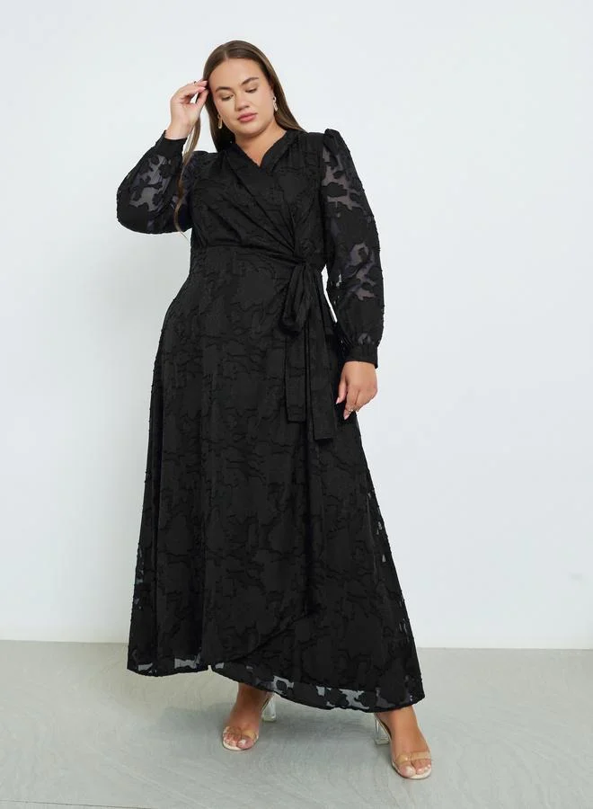 Styli Styli Plus Size Black Maxi Wrap Dress