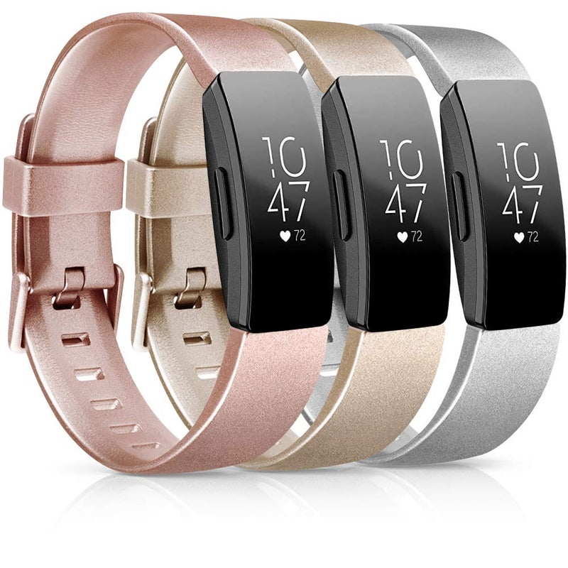 AK [3 عبوات] أشرطة TPU ناعمة متوافقة مع Fitbit Inspire 2 / Fitbit Inspire HR / Fitbit Inspire / Fitbit Ace 2 أساور رياضية مقاومة للماء لـ Fitbit Inspire HR (01 وردي ذهبي / ذهبي / فضي، كبير) - Image 1