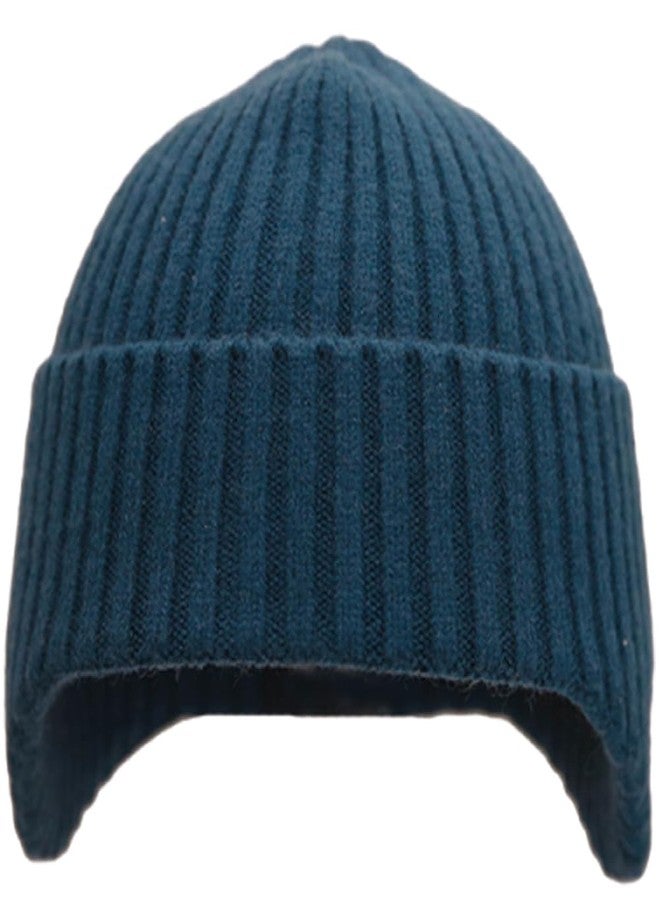 KORADI Girls Knit Hats Winter Warm Earflap Beanie Hat Boys Cuffed Skull Caps Ski Hat 3-12 Years Blue - Image 1