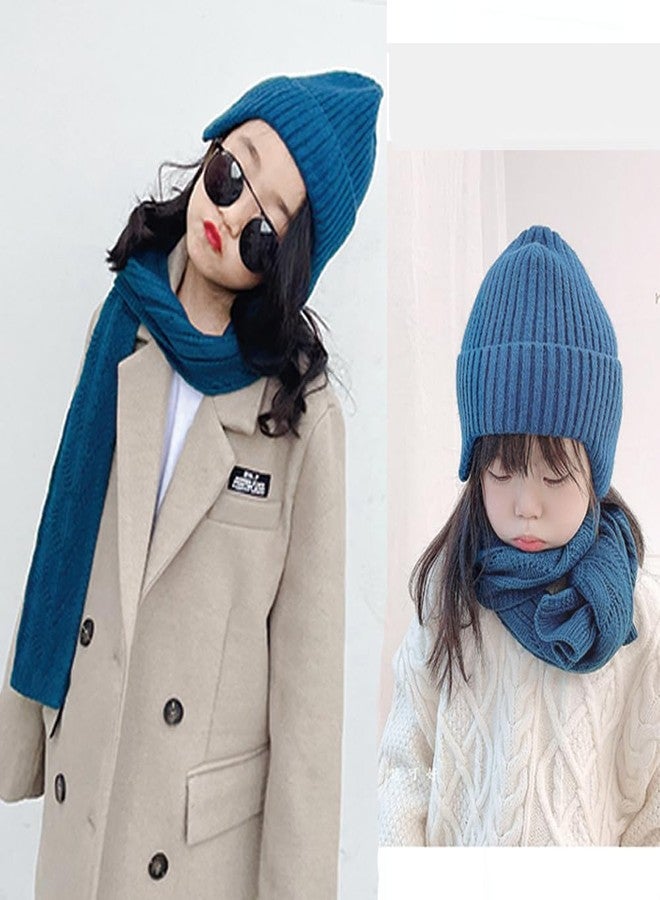 KORADI Girls Knit Hats Winter Warm Earflap Beanie Hat Boys Cuffed Skull Caps Ski Hat 3-12 Years Blue - Image 3