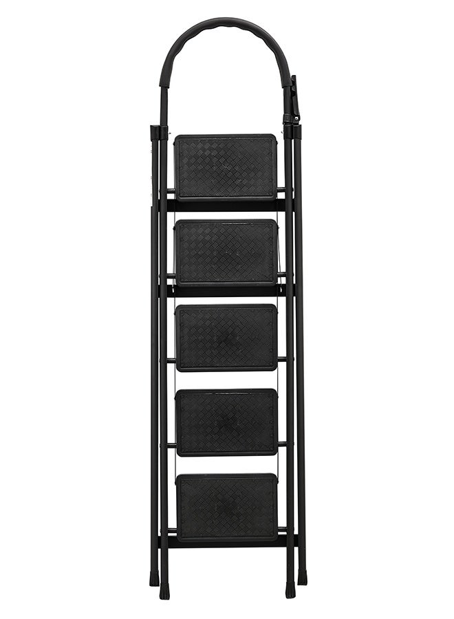 LAWAZIM Pro7 5-Step Folding Ladder With Tools Hanger - Black - 120kg Load Capacity Step Stool with Convenient Handgrip, Tools Holder Rack, Anti-Slip Pedals - Multi-Use Ladder for Kitchen & Household - Image 4