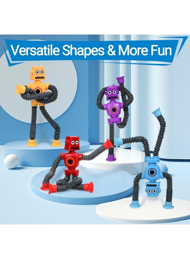 UV Enterprises 4PCS Pop Tube Robot Fidget Toys, Telescopic Suction Cup Robots for Kids, Sensory Stretch Tube Toys, Fine Motor Skill Activity Toys, Travel Toys, Classroom Rewards, Birthday Party Favors, Goody Bag Fillers for Boys Girls Ages 2-9-Tube Fidget Toys - Image 5