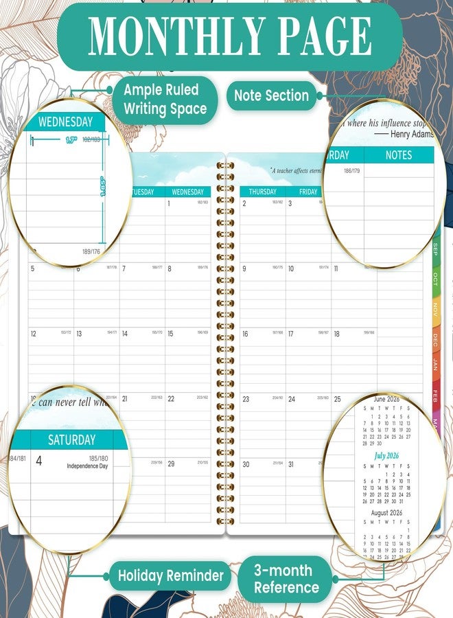 Pinchoco Teacher Planner 2026-2027 - Teacher Lesson Planner 2026-2027, July 2026 - June 2027, 11" x 8.3", Weekly & Monthly Lesson Plan Book for Teachers - Engraved Floral - Image 5