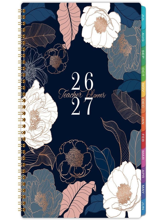 Pinchoco Teacher Planner 2026-2027 - Teacher Lesson Planner 2026-2027, July 2026 - June 2027, 11" x 8.3", Weekly & Monthly Lesson Plan Book for Teachers - Engraved Floral - Image 1
