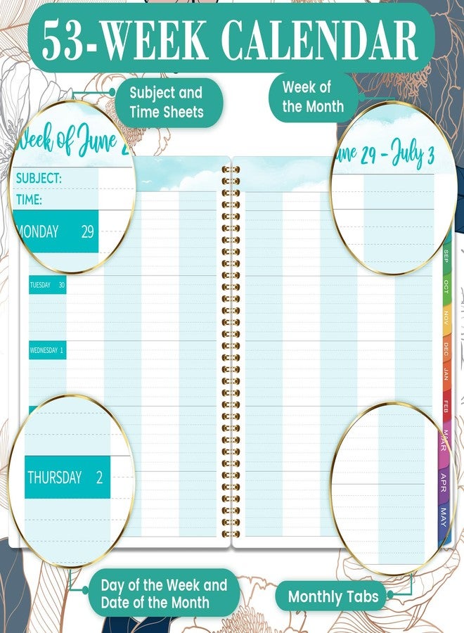 Pinchoco Teacher Planner 2026-2027 - Teacher Lesson Planner 2026-2027, July 2026 - June 2027, 11" x 8.3", Weekly & Monthly Lesson Plan Book for Teachers - Engraved Floral - Image 4