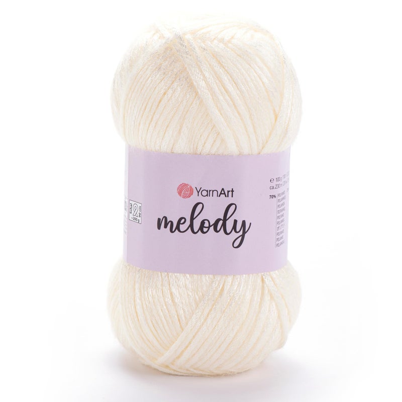 1 Ball YarnArt Melody Chainette Yarn Shiny Metallic Sheen Yarn for Knitting Crochet Embroidery 100 Grams 35 oz 230 Meters 251 Yards 70 Polyamide 21 Acrylic 9 Wool Blend Cream 880