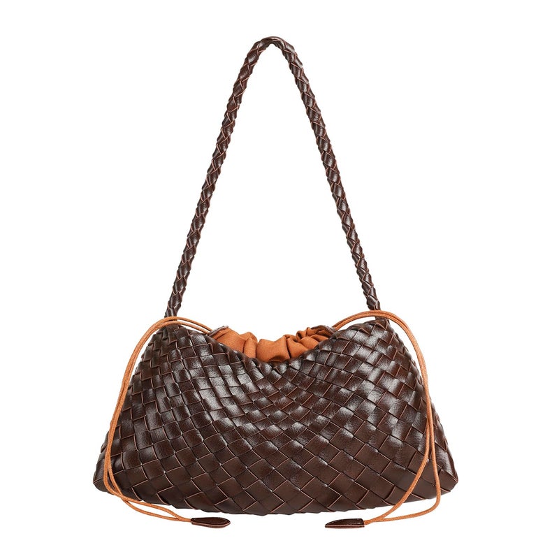 YLYYHH Leather Basket Woven Handbag, Vegan Leather Shoulder Cute Hobo Purse, Woven Underarm Bag with Purse, Coffee - Image 1