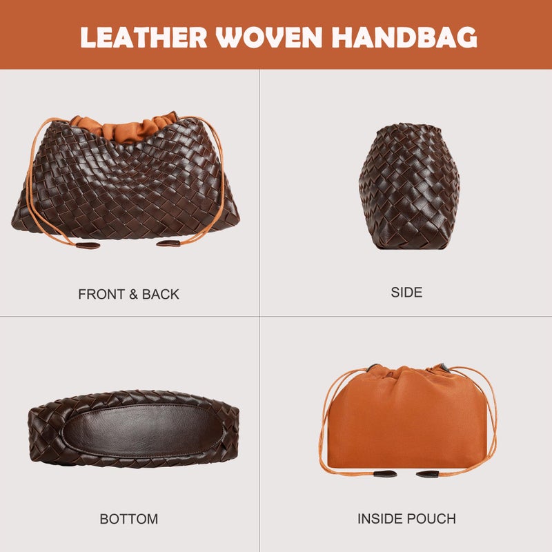 YLYYHH Leather Basket Woven Handbag, Vegan Leather Shoulder Cute Hobo Purse, Woven Underarm Bag with Purse, Coffee - Image 5