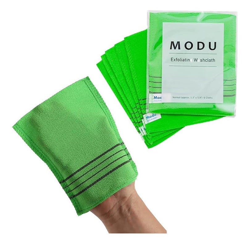 Modu Korean Exfoliating Mitts Small 6PCS (Green) â€“ Exfoliating Gloves Body Scrubber Italy Towel Washcloth for Korean Spa at Home, Dead Skin Remover, 100% Vegan Viscose - Image 1