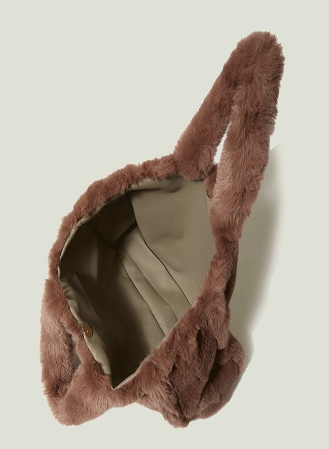 Caistre Women Tote Bag Fluffy Faux Fur Handbags Large Capacity Shopping Shoulder Bag Furry Clutch Handbag - Image 4