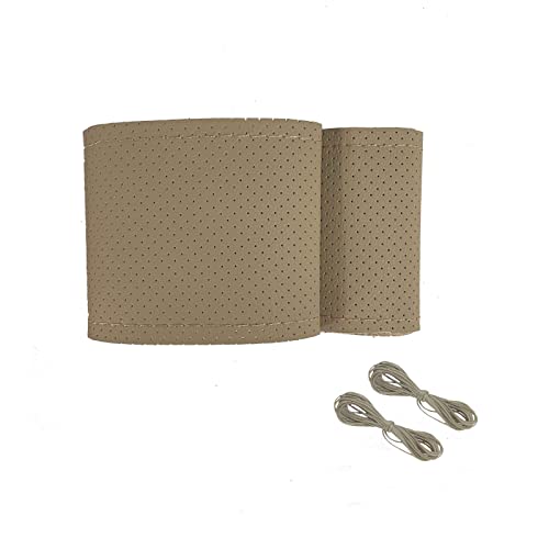 Onerbuy Universal Leather Car Steering Wheel Stitch On Wrap Cover DIY Sewing Breathable and Anti Slip, 15-Inch (Beige) - Image 2