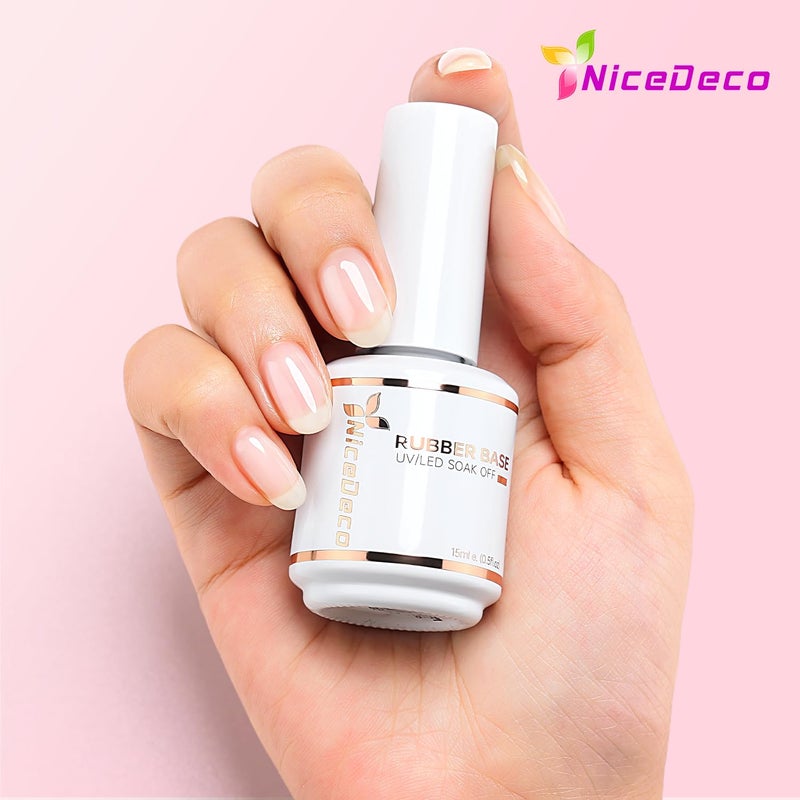 Nicedeco Hema Free Clear Rubber Base Gel Polish and No Wipe Gel Top Coat Cruelty Free Vegan Glossy Shinny Nail Art - Image 5