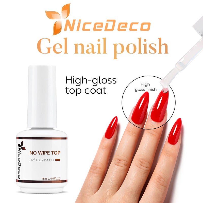 Nicedeco Hema Free Clear Rubber Base Gel Polish and No Wipe Gel Top Coat Cruelty Free Vegan Glossy Shinny Nail Art - Image 3