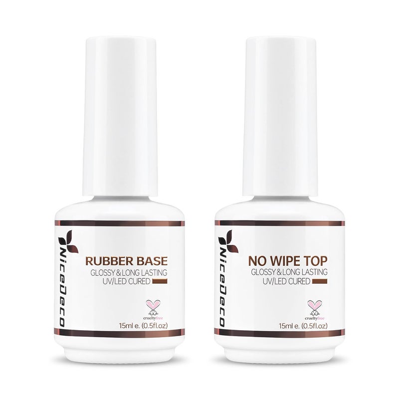 Nicedeco Hema Free Clear Rubber Base Gel Polish and No Wipe Gel Top Coat Cruelty Free Vegan Glossy Shinny Nail Art - Image 1