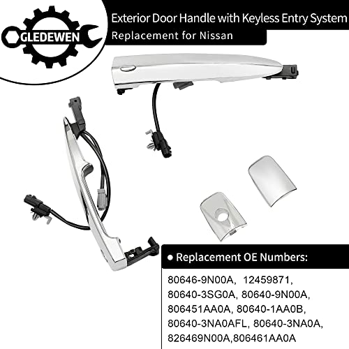 Gledewen مقابض أبواب خارجية كروم (2 قطعة)، متوافقة مع نيسان سنترا، مورانو، ماكسيما، ليف من 2009-2018، مع مستشعر ونظام دخول ذكي بدون مفتاح، الجانب الأيسر والأيمن الأمامي | استبدال# 806469N00A، 12459871 - Image 3
