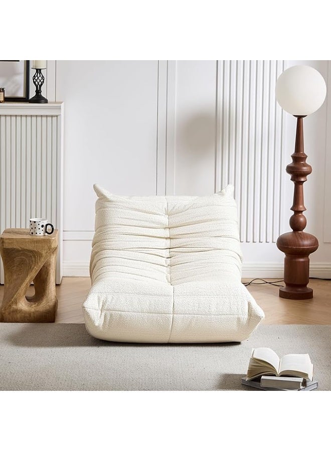 سحابة كرسي بين باج مريح مع مسند ظهر – كنبة أرضية Lazy Sofa بحشوة ميموري فوم وقماش مخملي ناعم – مثالي للقراءة والجيمينج – لون أبيض - Image 1