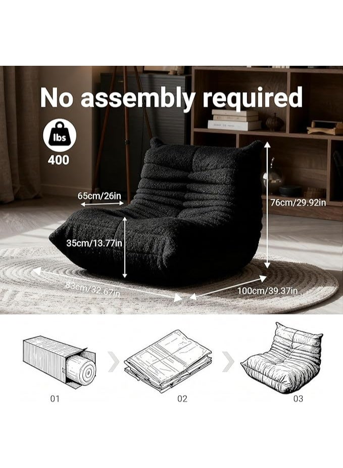 سحابة كرسي بين باج مريح مع مسند ظهر – كنبة أرضية Lazy Sofa بحشوة ميموري فوم وقماش مخملي ناعم – مثالي للقراءة والجيمينج – لون أبيض - Image 3