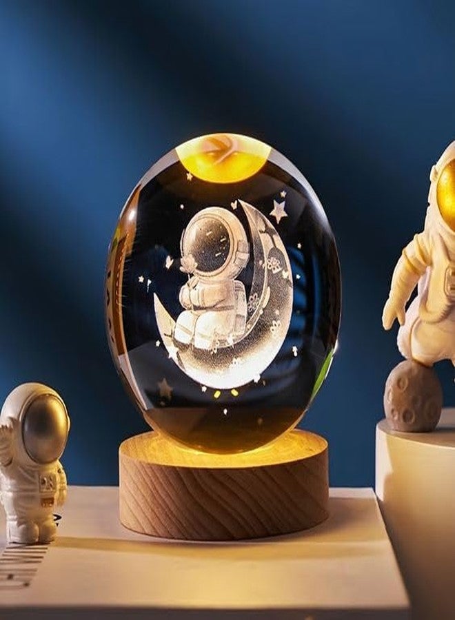 GODFLY Glass Ball Night LED Lamp with Woodern Base 3D Galaxy Crystal Ball Night Lamp,Solar System Crystal Ball Night Light(1 PCS)(Half Moon) - Image 1