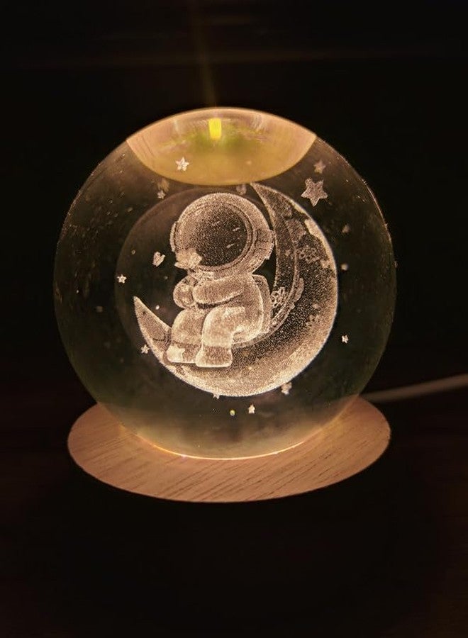 GODFLY Glass Ball Night LED Lamp with Woodern Base 3D Galaxy Crystal Ball Night Lamp,Solar System Crystal Ball Night Light(1 PCS)(Half Moon) - Image 2