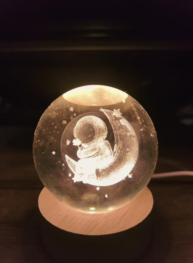 GODFLY Glass Ball Night LED Lamp with Woodern Base 3D Galaxy Crystal Ball Night Lamp,Solar System Crystal Ball Night Light(1 PCS)(Half Moon) - Image 4