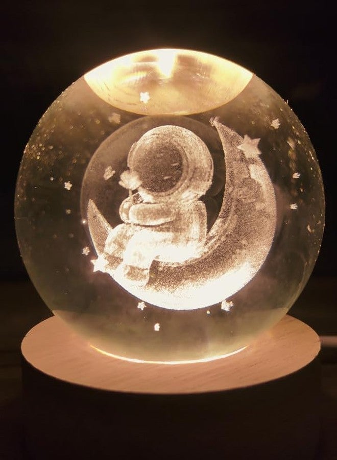 GODFLY Glass Ball Night LED Lamp with Woodern Base 3D Galaxy Crystal Ball Night Lamp,Solar System Crystal Ball Night Light(1 PCS)(Half Moon) - Image 3
