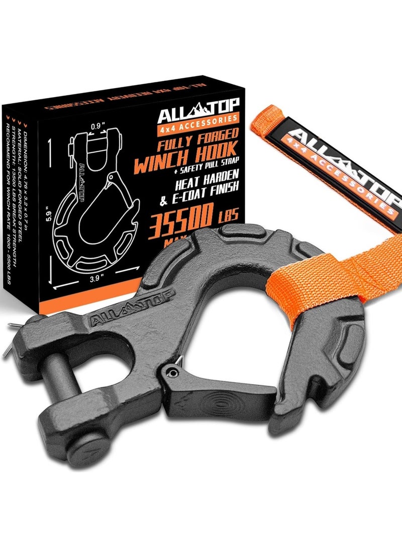 ALL-TOP خطاف ونش من ALL-TOP مصنوع من الفولاذ المطروق، 3/8 بوصة 16 طن 35500 رطل، خطاف متطرف لكابلات الونش، فولاذ مطروق وتشطيب مطلي إلكترونيًا، رمادي وحيد القرن - Image 2