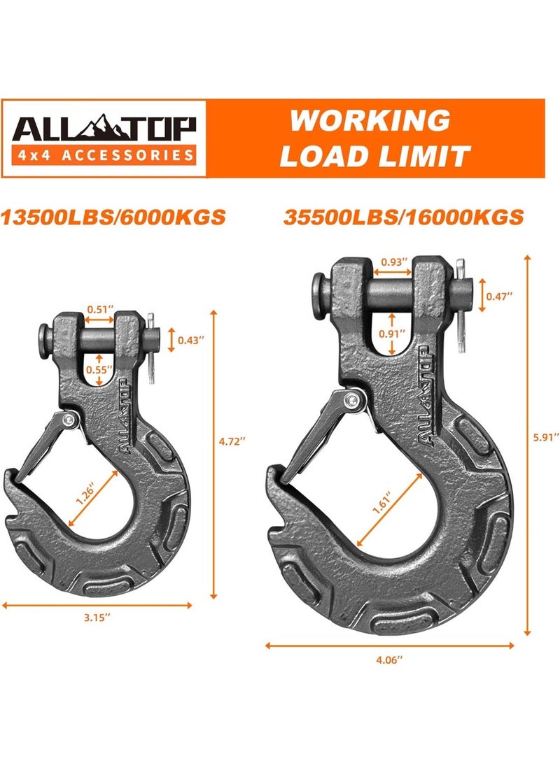 ALL-TOP خطاف ونش من ALL-TOP مصنوع من الفولاذ المطروق، 3/8 بوصة 16 طن 35500 رطل، خطاف متطرف لكابلات الونش، فولاذ مطروق وتشطيب مطلي إلكترونيًا، رمادي وحيد القرن - Image 4