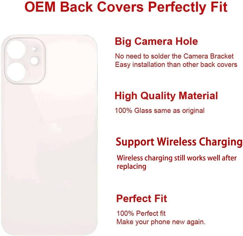 Perzework OEM Rear Back Glass Replacement for iPhone 12 mini 5.4 inches (White) with Reparing Toolkit - Image 2