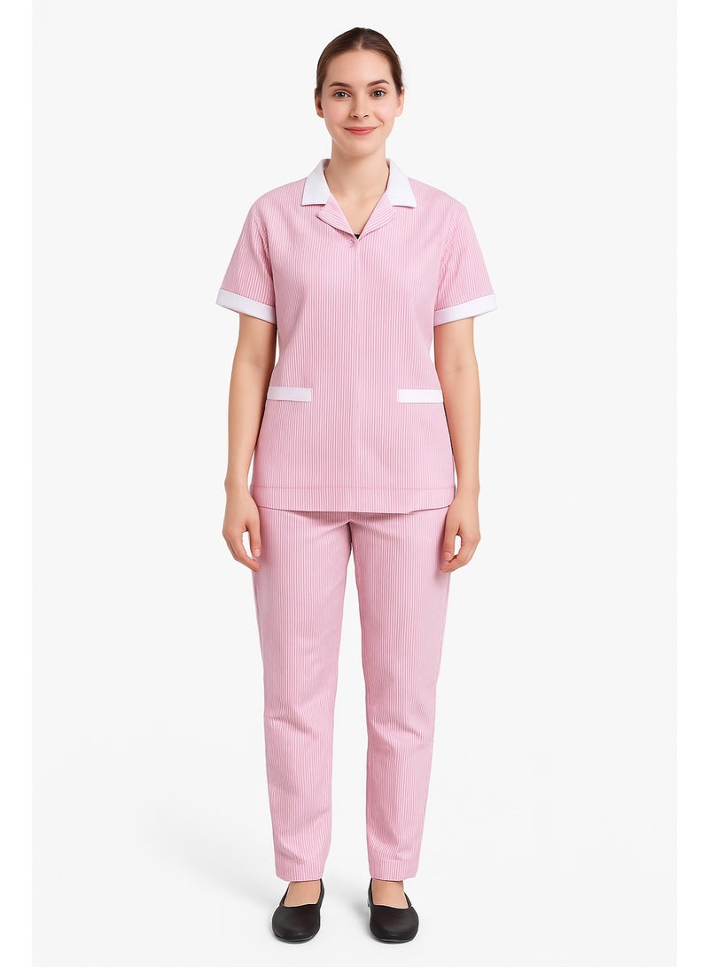 Rannah's Uniform Women’s Striped Housemaid Uniform Set – Short Sleeve Top and Matching Pants, Lightweight Workwear for Domestic Helpers, Cleaning Staff & Caregivers - Image 1