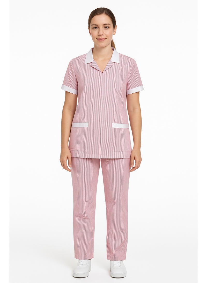 Rannah's Uniform Women’s Striped Housemaid Uniform Set – Short Sleeve Top and Matching Pants, Lightweight Workwear for Domestic Helpers, Cleaning Staff & Caregivers - Image 2