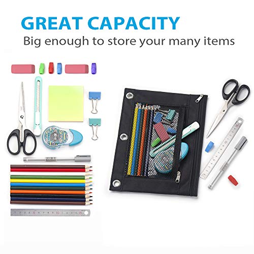 Sooez Pencil Pouch for 3 Ring Binder, 2 Pack Fabric Binder Pouch with 2 Pockets, Pencil Bags with Zipper and Reinforced Grommets, Pencil Cases for Binder - Image 5