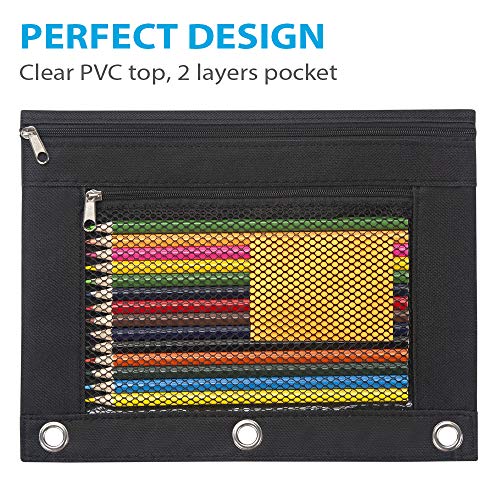 Sooez Pencil Pouch for 3 Ring Binder, 2 Pack Fabric Binder Pouch with 2 Pockets, Pencil Bags with Zipper and Reinforced Grommets, Pencil Cases for Binder - Image 4