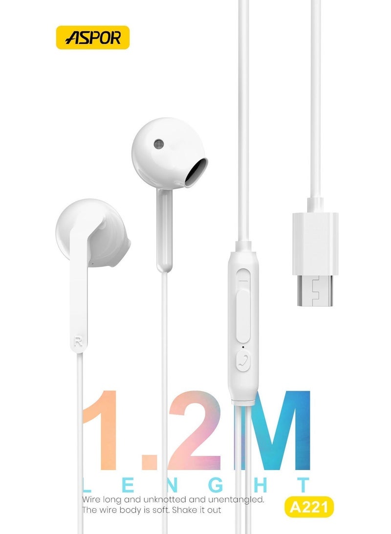 أسبور سماعةASPOR A221 السلكية بصوت HiFi ومنفذ Type-C - Image 3