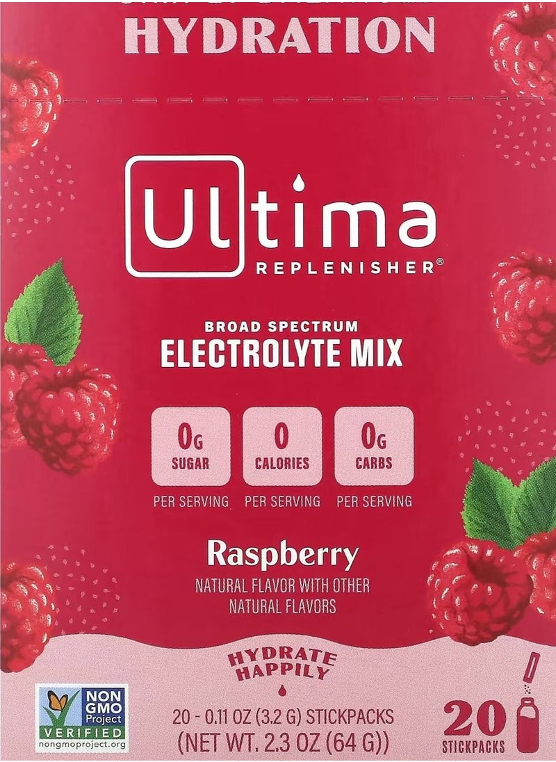 Ultima Replenisher - Electrolyte Drink Mix Raspberry 20 Packets 0.11 oz 3.2 g Each - Image 1