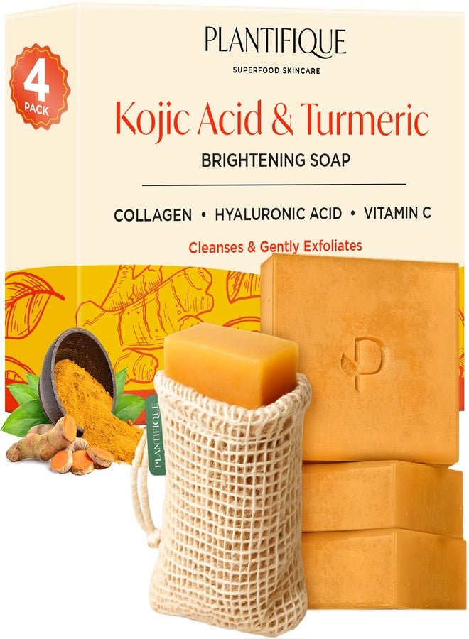 PLANTIFIQUE Kojic Acid Soap for Hyperpigmentation - Turmeric Soap Bars with Hyaluronic Acid, Collagen & Vitamin C for Dark Spots - Face & Body Wash for Women & Men, Vegan Skincare, 320g/11.28 oz - Image 1