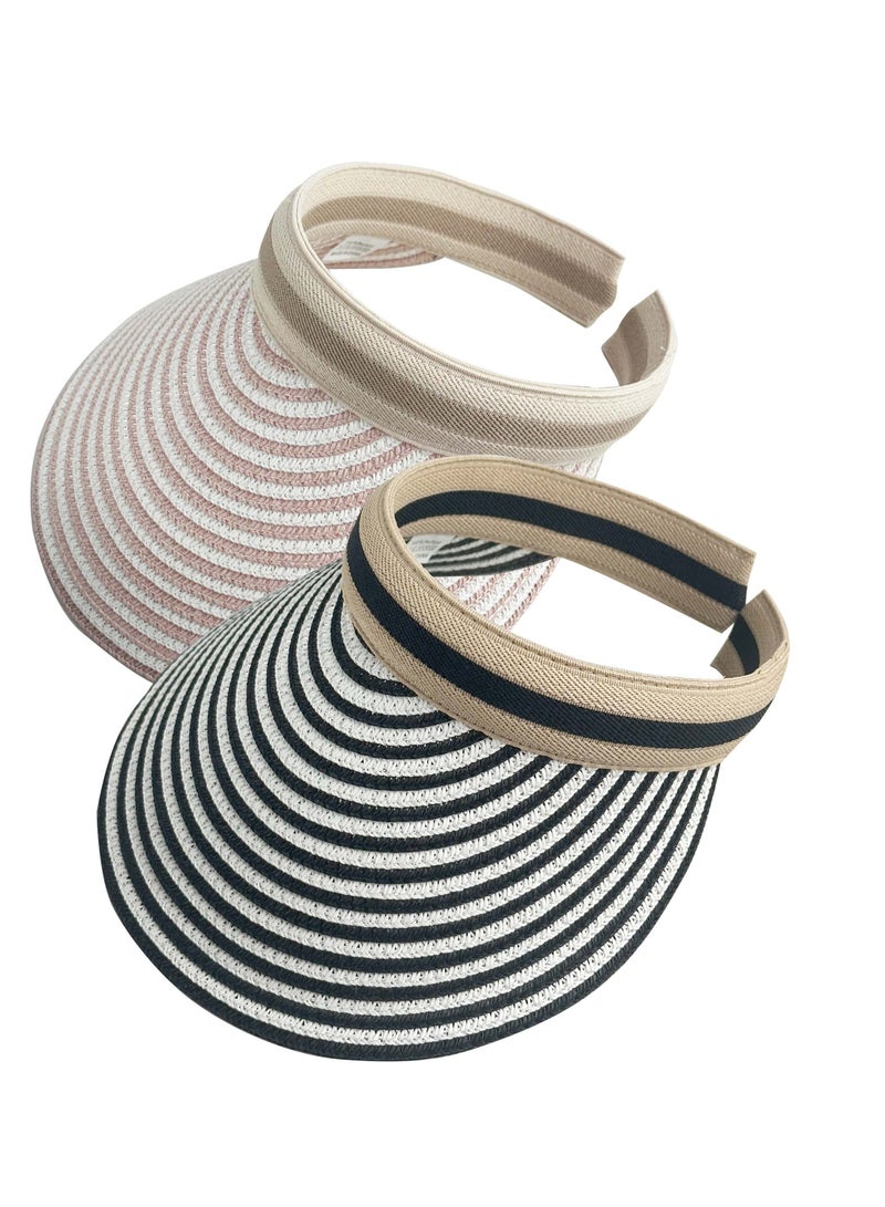 SYOSI 2 Pack Sun Visor Hats Clip-on Women Wide Brim Adjustable Travel Summer Beach Cap - Image 1