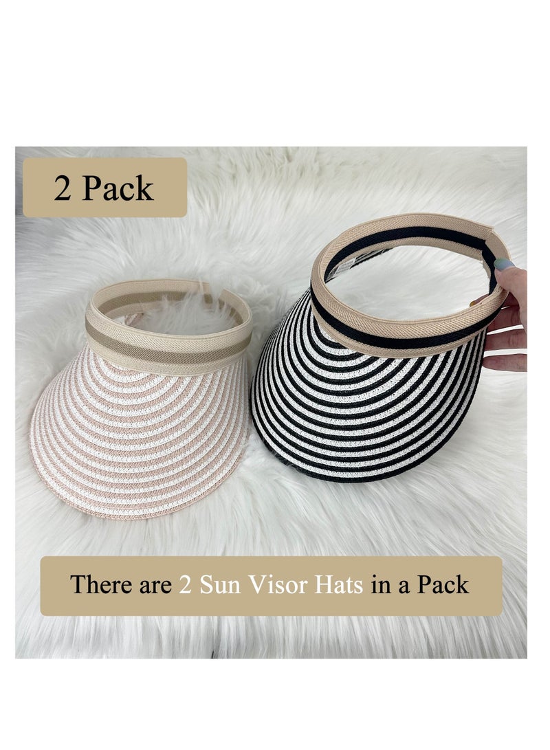 SYOSI 2 Pack Sun Visor Hats Clip-on Women Wide Brim Adjustable Travel Summer Beach Cap - Image 2