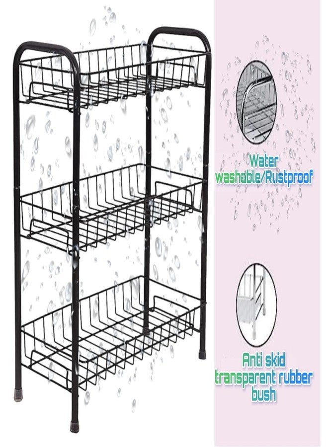 GLOCY 3-Tier Stainless Steel Kitchen Rack | Spice Organizer, Utensil Stand & Storage Shelf (Black) - Image 5